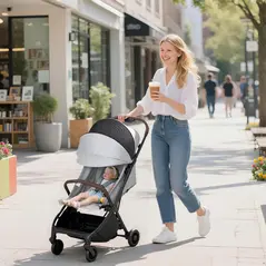 AIYAPLAY Foldable Baby Stroller with Adjustable Seat, 5-Point Harness, Canopy, Basket, 6.3kg Lightweight & Compact, Light Grey - 2