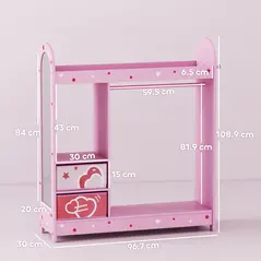 AIYAPLAY Kids Clothes Rail, Kids Wardrobe with Mirror, Shelves, Fabric Storage and Hooks for Bedroom, Nursery, Pink - 3