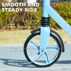 AIYAPLAY Foldable Kids Scooter with Adjustable Handlebar, 200mm Big Wheel, Rear Fender Brake, for Ages 6-12 Years, Blue - 5