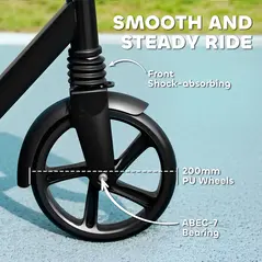 AIYAPLAY Foldable Kids Scooter with Adjustable Handlebar, 200mm Big Wheel, Rear Fender Brake, for Ages 6-12 Years, Black - 5