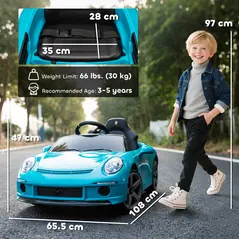AIYAPLAY Kids Electric Car, 12V Licensed RUF GT Ride on Car with Suspension, Remote Control, Music, for 3-5 Years, Blue - 3