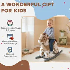 AIYAPLAY Baby Rocking Horse, Plush Animal Rocker with Realistic Sound and Toy, Rocking Toy Chair for Kids Aged 2-5, Brown - 9