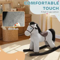 AIYAPLAY Baby Rocking Horse, Plush Ride on Toy with Handle Grip, Sound and Doll, Toddler Animal Rocker for Kids Aged 2-5, Grey - 6