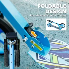 AIYAPLAY Foldable Kids Scooter with Adjustable Handlebar, 200mm Big Wheel, Rear Fender Brake, for Ages 6-12 Years, Blue - 7