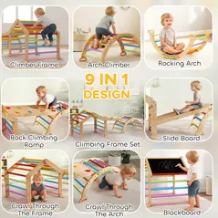 AIYAPLAY 9 in 1 Toddler Climbing Frame with Ramp, Slide, Arch, Ladder, Blackboard for 18-48 Months - 4
