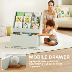 AIYAPLAY Bookcase for Kids with Shelves, Drawer, Bookcase for Bedroom, Playroom, Green - 6