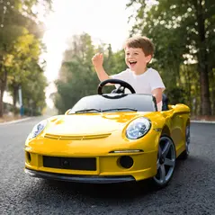 AIYAPLAY Kids Electric Car, 12V Licensed RUF GT Ride on Car with Suspension, Remote Control, Music for 3-5 Years Yellow - 2