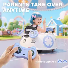 AIYAPLAY Hello Kitty Kids Ride on Bumper Car with Remote Control, Two Joysticks, Music, Lights, Safety Belt, White - 5