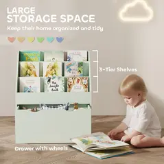AIYAPLAY Bookcase for Kids with Shelves, Drawer, Bookcase for Bedroom, Playroom, Green - 4