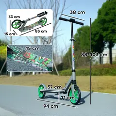 AIYAPLAY Foldable Kids Scooter with Adjustable Handlebar, 200mm Big Wheel, Rear Fender Brake, for Ages 6-12 Years, Green - 3