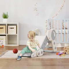 AIYAPLAY Foldable Kids Slide, Freestanding Baby Slide, for Ages 1.5-3 Years, Grey & Beige - 2