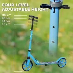AIYAPLAY Foldable Kids Scooter with Adjustable Handlebar, 200mm Big Wheel, Rear Fender Brake, for Ages 6-12 Years, Blue - 4