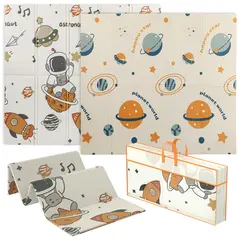 AIYAPLAY Baby Play Mat, Double Sideded Foldable Kids Crawling Mat, Reversible & Waterproof, Astronaut and Planet - 1