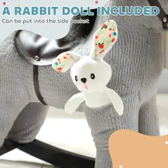 AIYAPLAY Baby Rocking Horse, Plush Ride on Toy with Handle Grip, Sound and Doll, Toddler Animal Rocker for Kids Aged 2-5, Grey - 7