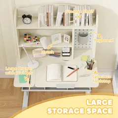 AIYAPLAY Kids Desk Height Adjustable with Tilt-Desktop, Hutch, Drawer, Storage Shelf, Pegboard, for 3-12 Years Old, Natural - 6