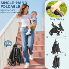 AIYAPLAY Foldable Baby Stroller with Adjustable Seat, 5-Point Harness, Canopy, Basket, 6.3kg Lightweight & Compact, Dark Grey - 5