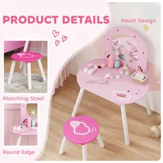 AIYAPLAY Kids Dressing Table with Mirror and Stool, Girls Vanity Set for Kids Room, Bedroom, Nursery, for Ages 3–6 Years, Pink - 5