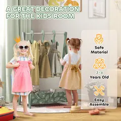 AIYAPLAY Baby Clothing Rack with Hangers, Storage Shelf for Bedroom, Leaf Theme, for Ages 3-6, Green - 7