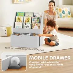 AIYAPLAY Bookcase for Kids with Shelves, Drawer, Bookcase for Bedroom, Playroom, Grey - 6