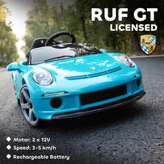 AIYAPLAY Kids Electric Car, 12V Licensed RUF GT Ride on Car with Suspension, Remote Control, Music, for 3-5 Years, Blue - 4