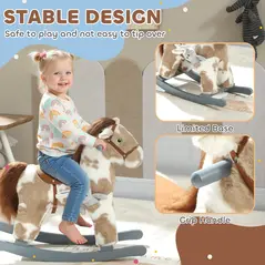 AIYAPLAY Baby Rocking Horse, Plush Animal Rocker with Realistic Sound and Toy, Rocking Toy Chair for Kids Aged 2-5, Brown - 5