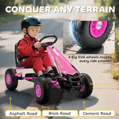 AIYAPLAY Kids Pedal Go Kart with Adjustable Seat, EVA Tyres, Manual Clutch, Brake, Go Kart for Kids 3-8 Years, Pink - 6