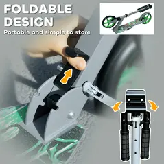 AIYAPLAY Foldable Kids Scooter with Adjustable Handlebar, 200mm Big Wheel, Rear Fender Brake, for Ages 6-12 Years, Green - 7