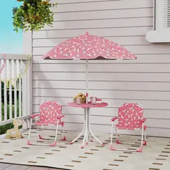 AIYAPLAY Kids Patio Table and Chair Set, Kids Garden Furniture with Umbrella, 4-Piece Bistro Set for Garden, Pink - 2