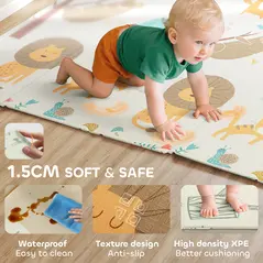 AIYAPLAY Baby Play Mat, Double Sideded Foldable Kids Crawling Mat, Reversible & Waterproof, Animal - 6