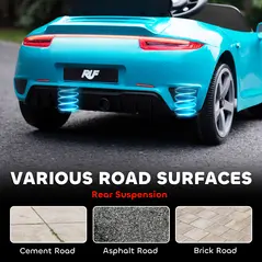 AIYAPLAY Kids Electric Car, 12V Licensed RUF GT Ride on Car with Suspension, Remote Control, Music, for 3-5 Years, Blue - 8
