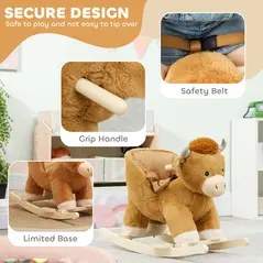 AIYAPLAY Baby Rocking Horse with Safety Belt, Wood Base, Animal Rocker for Children, Brown - 5