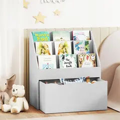AIYAPLAY Bookcase for Kids with Shelves, Drawer, Bookcase for Bedroom, Playroom, Grey - 9