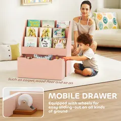 AIYAPLAY Bookcase for Kids with Shelves, Drawer, Bookcase for Bedroom, Playroom, Pink - 6
