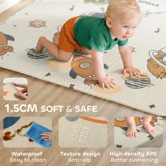 AIYAPLAY Baby Play Mat, Double Sideded Foldable Kids Crawling Mat, Reversible & Waterproof, Astronaut and Planet - 6