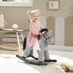 AIYAPLAY Baby Rocking Horse, Plush Ride on Toy with Handle Grip, Sound and Doll, Toddler Animal Rocker for Kids Aged 2-5, Grey - 2