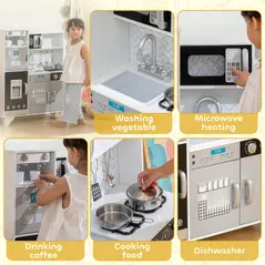 AIYAPLAY Kids Play Kitchen with Sound, Ice/Coffee Maker, Utensils, Microwave, Stainless Steel Utensils, for 3-6 Years - 5