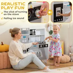 AIYAPLAY Kids Play Kitchen with Sound, Ice/Coffee Maker, Utensils, Microwave, Stainless Steel Utensils, for 3-6 Years - 4