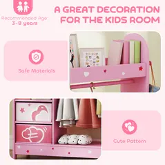AIYAPLAY Kids Clothes Rail, Kids Wardrobe with Mirror, Shelves, Fabric Storage and Hooks for Bedroom, Nursery, Pink - 5