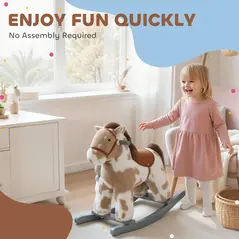 AIYAPLAY Baby Rocking Horse, Plush Animal Rocker with Realistic Sound and Toy, Rocking Toy Chair for Kids Aged 2-5, Brown - 8