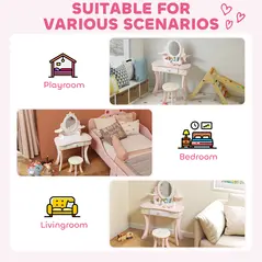 AIYAPLAY Kids Dressing Table, Girls Vanity Set with Mirror and Stool, 7 Play Accessories, Drawer, Desktop Storage, Pink - 9