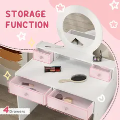 AIYAPLAY Kids Dressing Table Set Kids Make up Table with Stool and Mirror, Storage Drawers, Gift for Aged 3-8 - 5