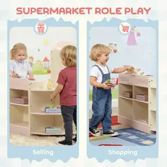 AIYAPLAY Kids Grocery Store, Children Supermarket Playset with Cash Register, Vending Machine, Display Shelves - 4