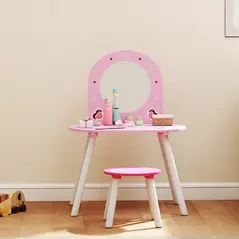 AIYAPLAY Kids Dressing Table with Mirror and Stool, Girls Vanity Set for Kids Room, Bedroom, Nursery, for Ages 3–6 Years, Pink - 9