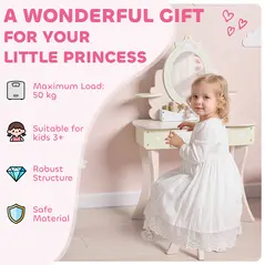 AIYAPLAY Kids Dressing Table, Girls Vanity Set with Mirror and Stool, 7 Play Accessories, Drawer, Desktop Storage, Pink - 8