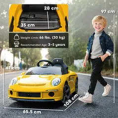 AIYAPLAY Kids Electric Car, 12V Licensed RUF GT Ride on Car with Suspension, Remote Control, Music for 3-5 Years Yellow - 3