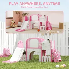 AIYAPLAY 7 in 1 Toddler Slide Set with Basketball Hoop, Climbing Frame, Telescope, Drawing Board, Storage Box, Pink - 8
