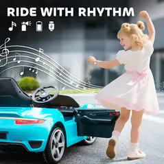 AIYAPLAY Kids Electric Car, 12V Licensed RUF GT Ride on Car with Suspension, Remote Control, Music, for 3-5 Years, Blue - 7