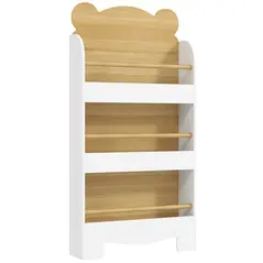 AIYAPLAY Kids Bookshelf, 3 Tier Children Bookcase, Bear Theme Toddler Space-Saving Bookcase for Living Room, White - 1