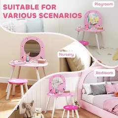 AIYAPLAY Kids Dressing Table with Mirror and Stool, Girls Vanity Set for Kids Room, Bedroom, Nursery, for Ages 3–6 Years, Pink - 7