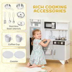 AIYAPLAY Kids Play Kitchen with Sound, Ice/Coffee Maker, Utensils, Microwave, Stainless Steel Utensils, for 3-6 Years - 6